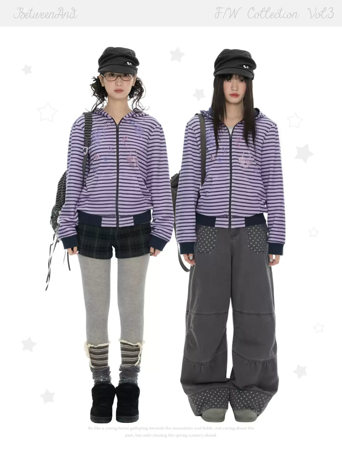 Taro purple striped hooded zip-up y2k sweatshirt