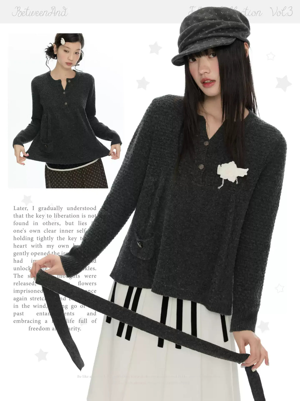 Cashmere effect wing sweater in charcoal gray