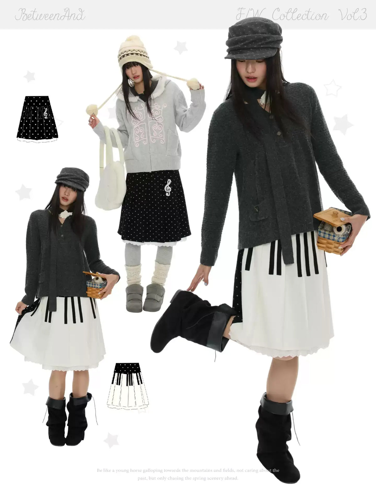 Black and white double sided piano key print pleated skirt