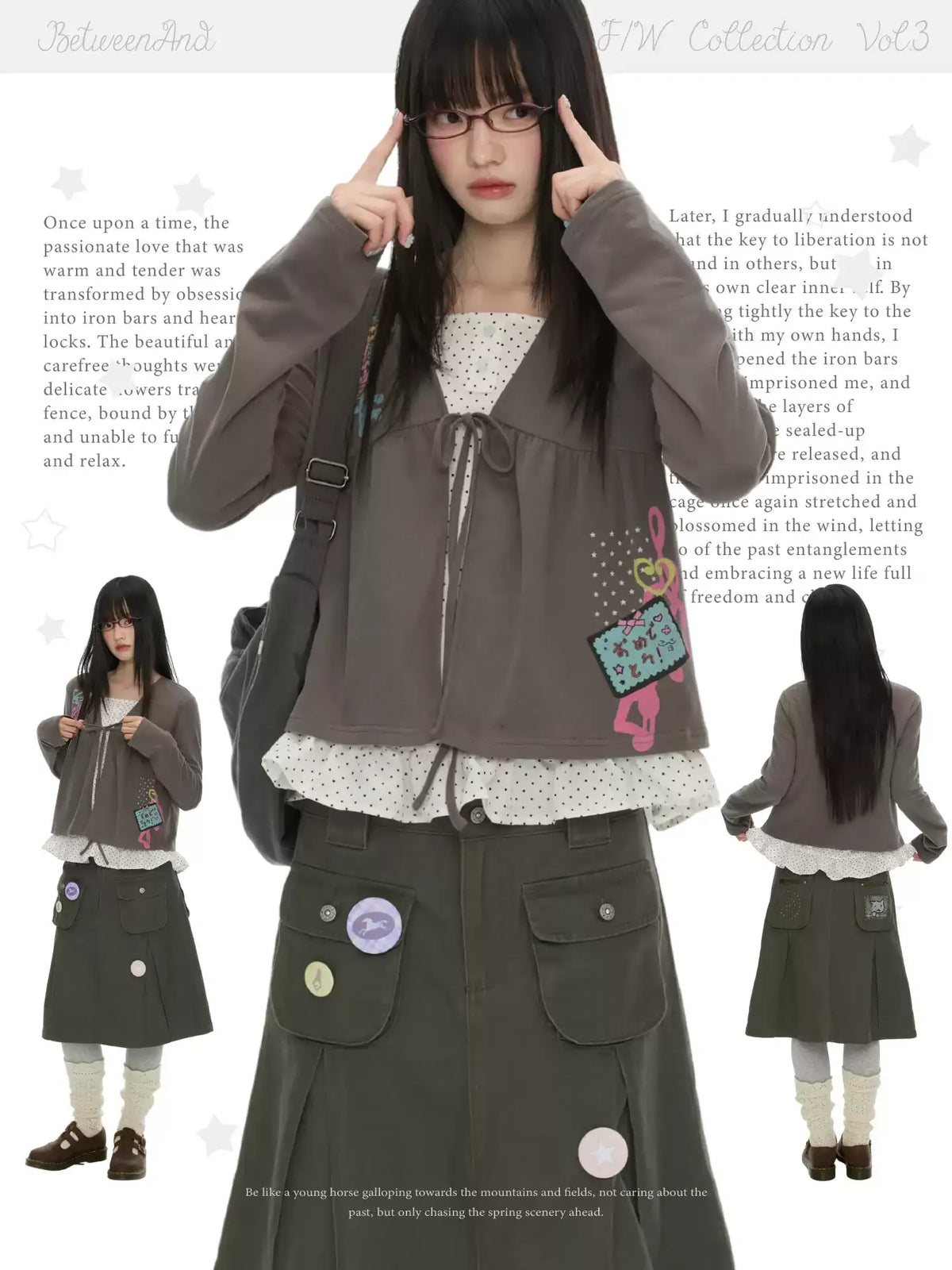 Two-piece mock layered cardigan in brown