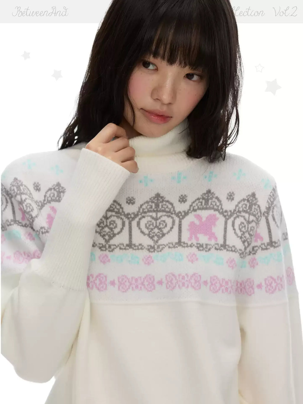 Batwing sleeve knit sweater with floral pattern