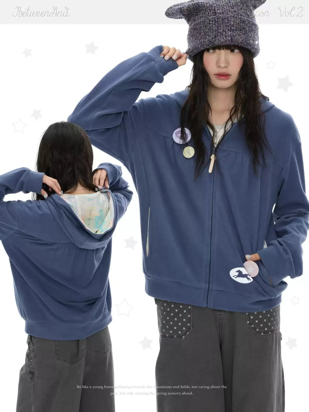 Fog blue reversible pleated sweatshirt cardigan