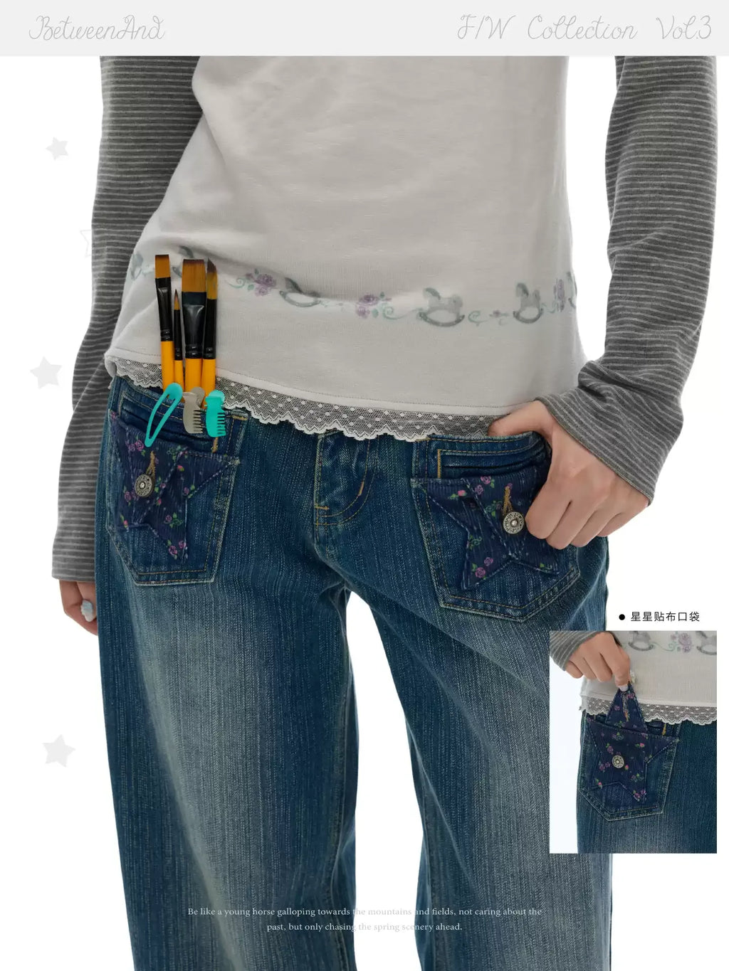 Slim fit star pocket straight leg cropped jeans