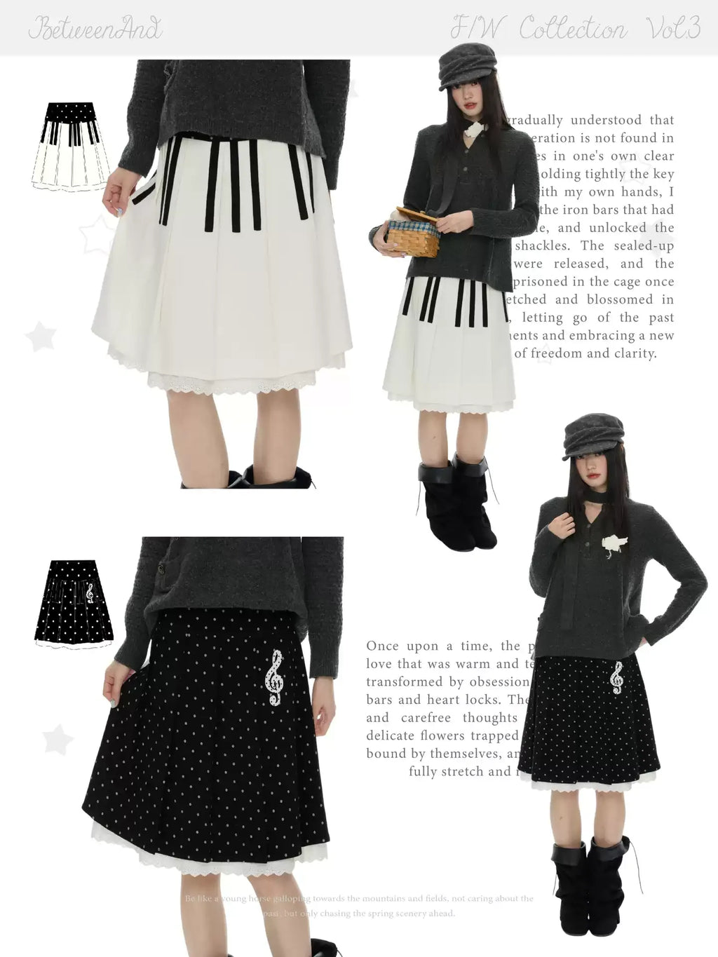 Black and white double sided piano key print pleated skirt