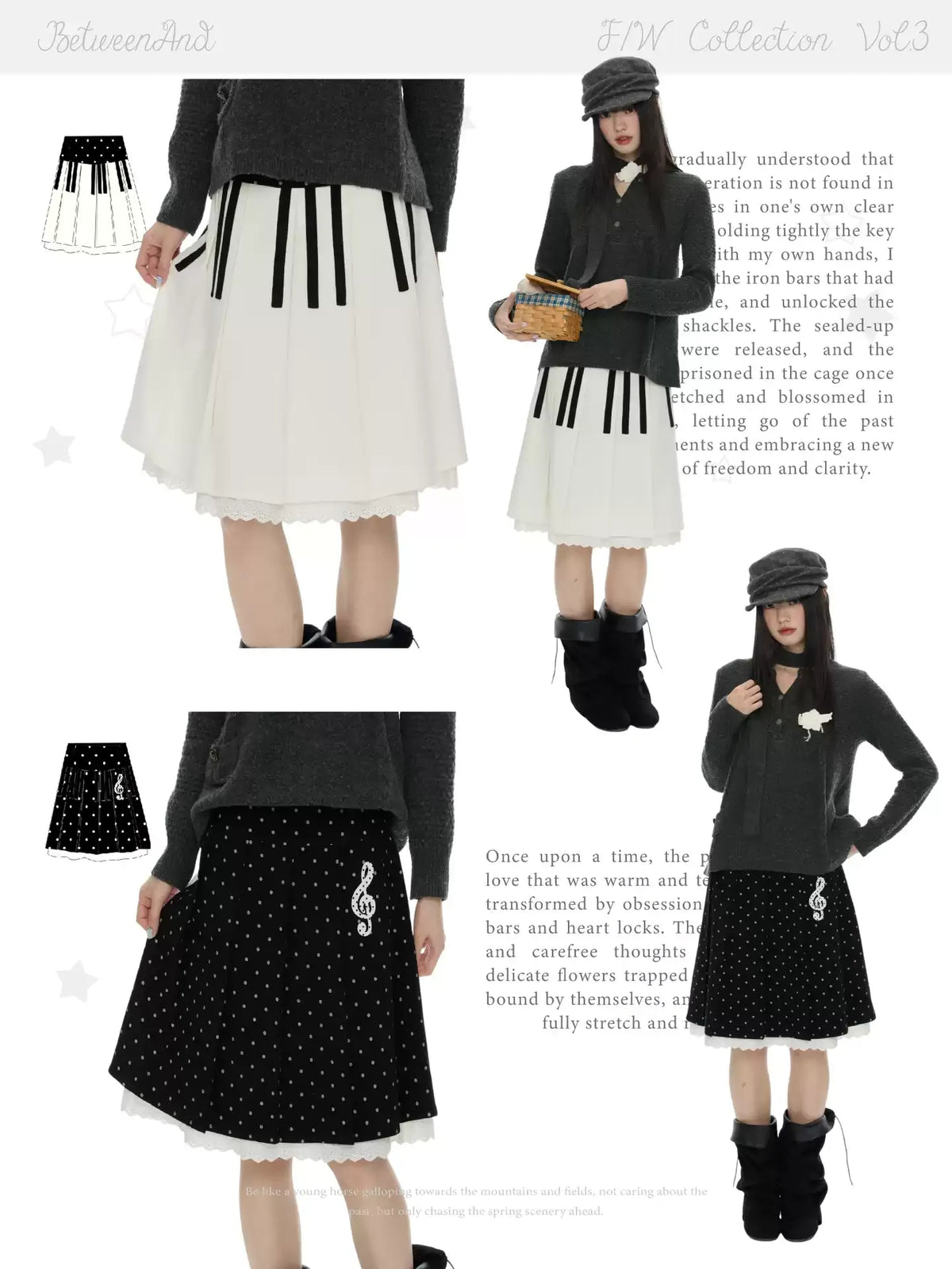 Black and white double sided piano key print pleated skirt
