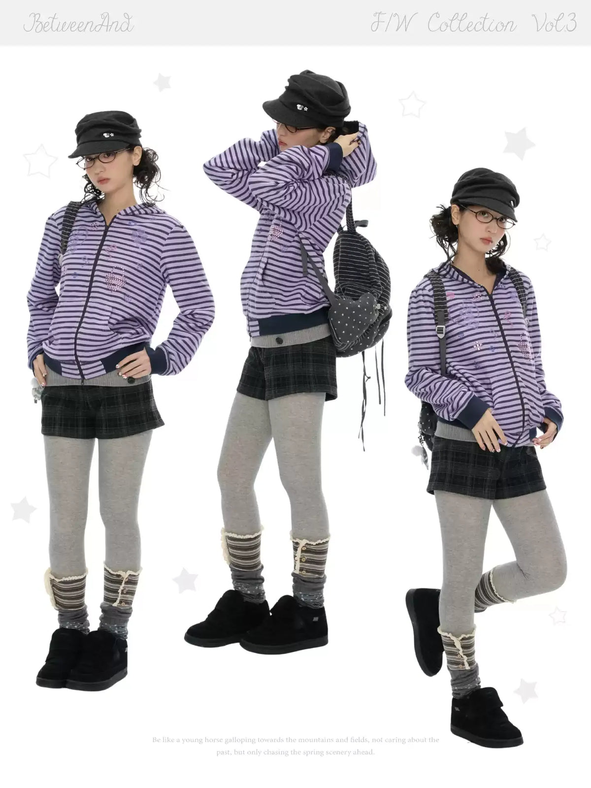 Taro purple striped hooded zip-up y2k sweatshirt
