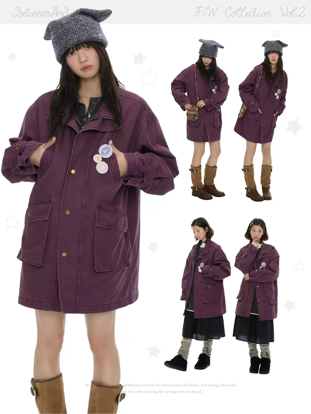Vintage purple quilted mid-length jacket