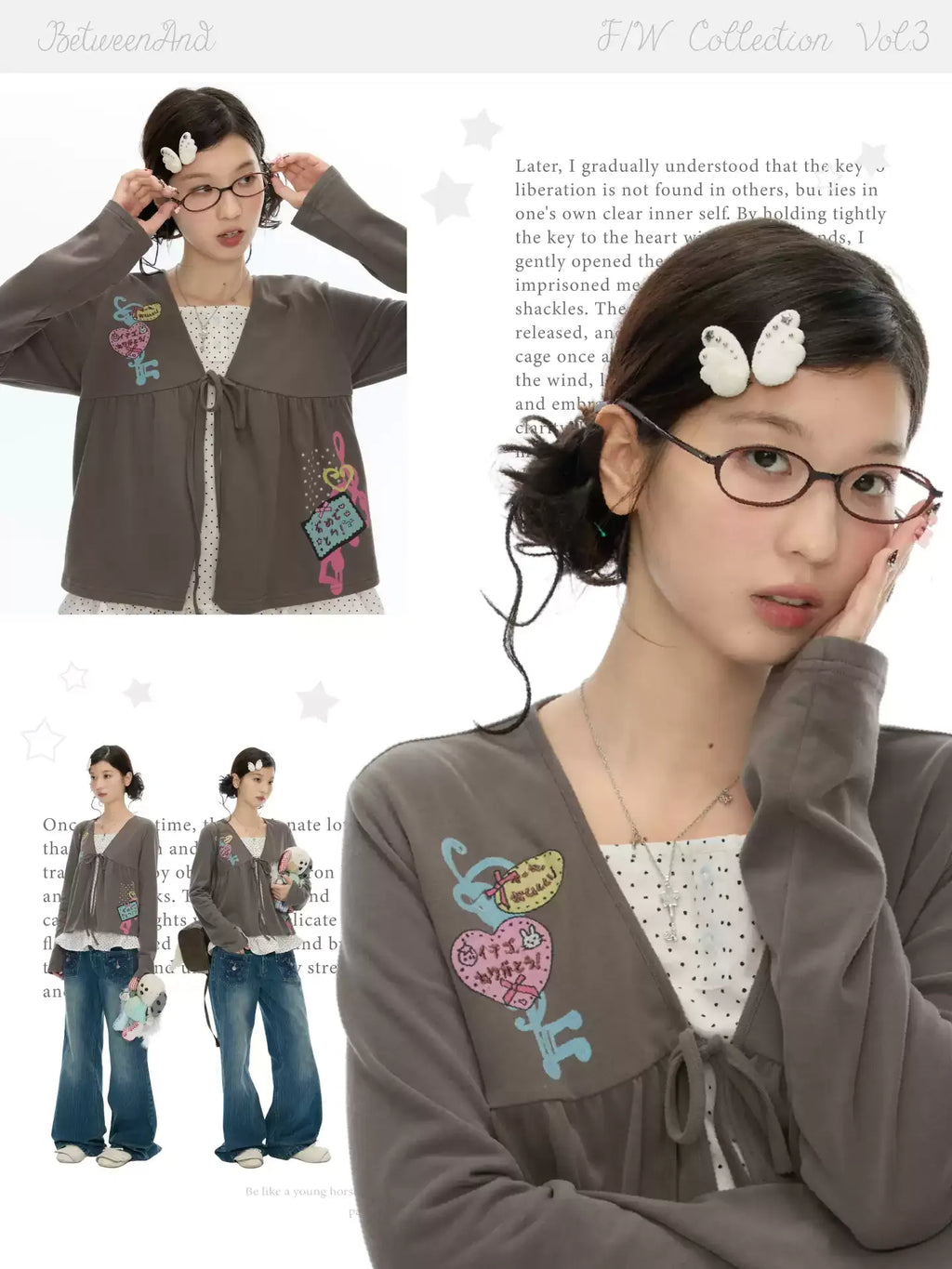 Two-piece mock layered cardigan in brown
