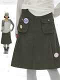 Military green pleated a-line skirt