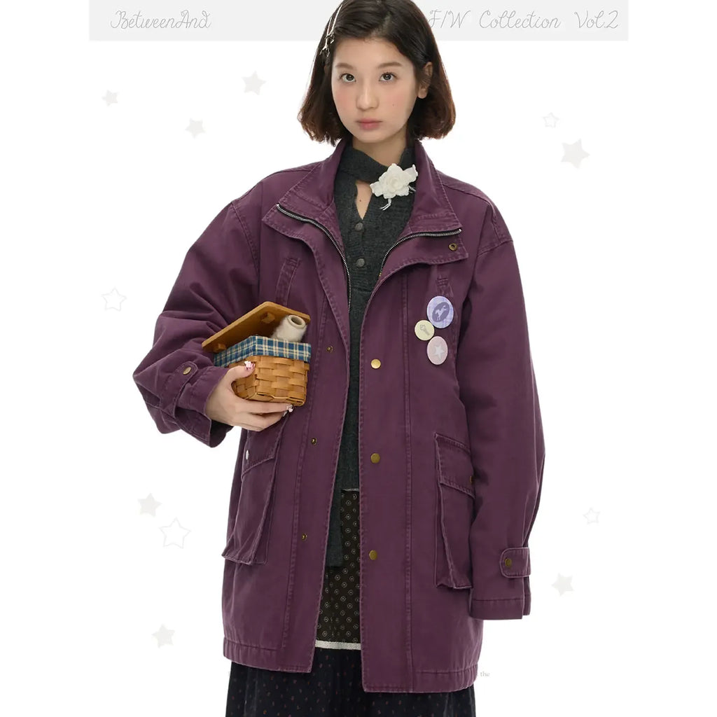 Vintage purple quilted mid-length jacket